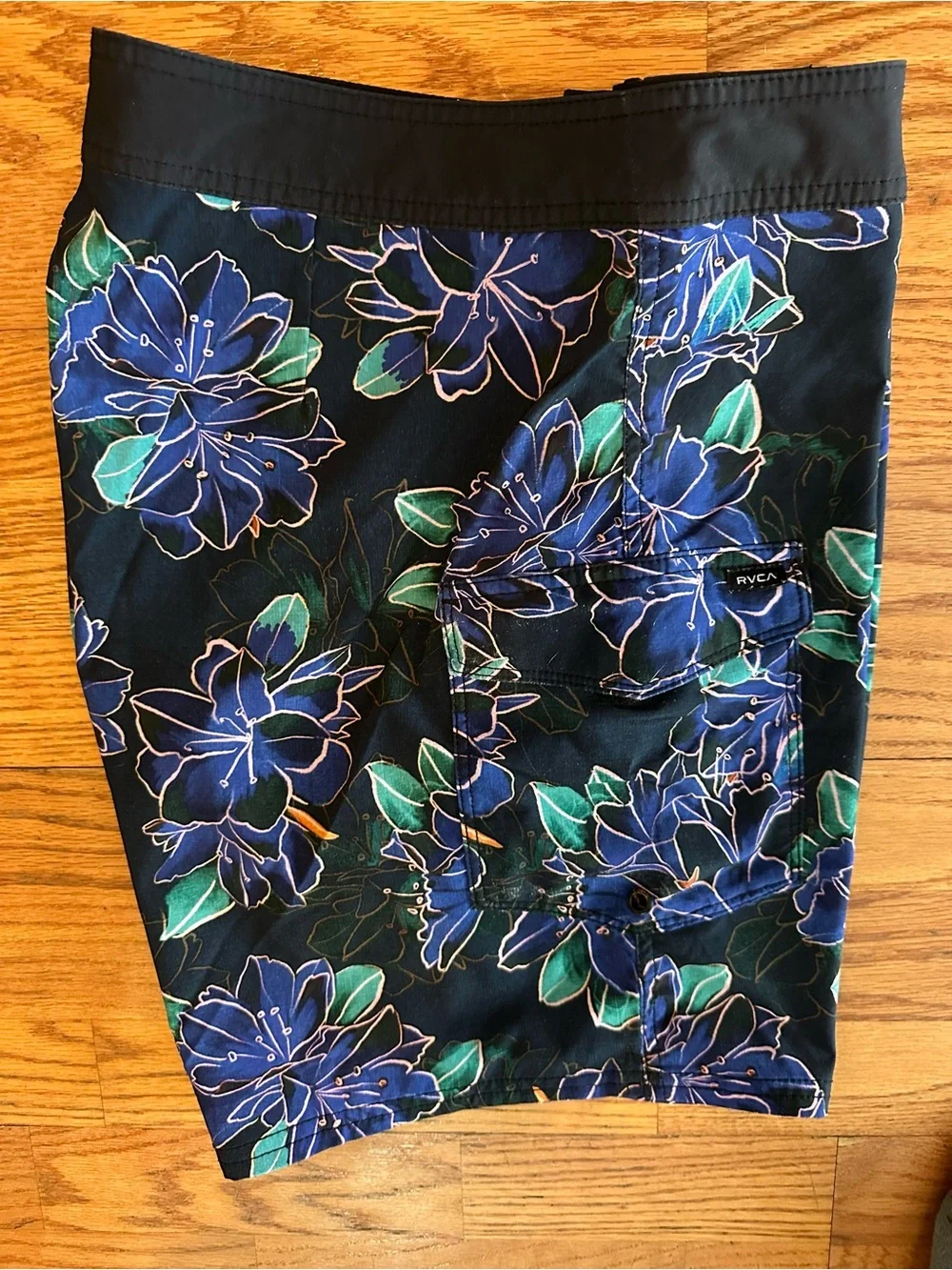 RVCA Navy Blue Floral Board Shorts with Teal Accents